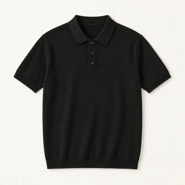 Black Minimal Knit Polo