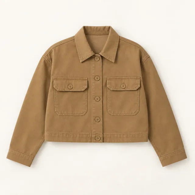 Camel Cropped Cotton Jacket