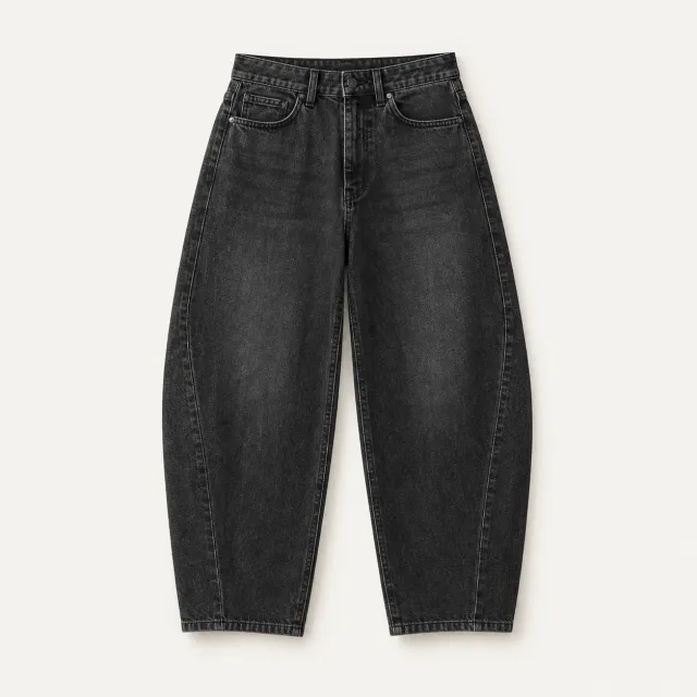 Black Cropped Barrel Jeans