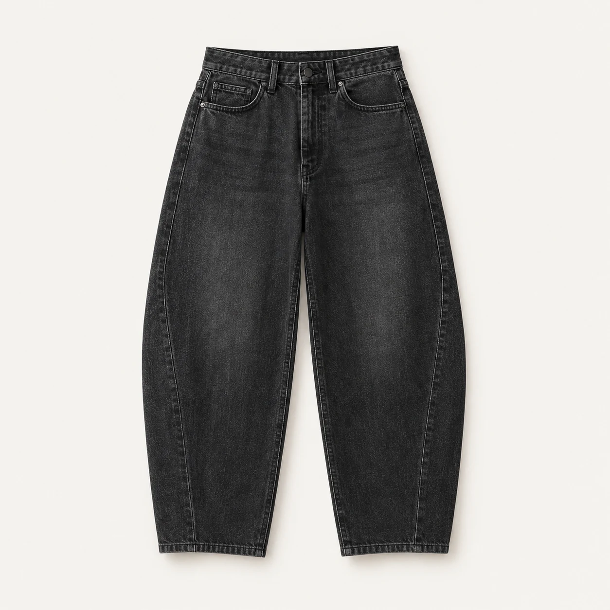 Black Cropped Barrel Jeans
